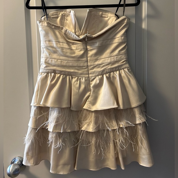 Bebe Strapless Dress with Feathers and Boning - Picture 2 of 4